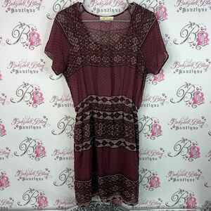 Stars Above dress Aztec boho flowy Maroon Patterned